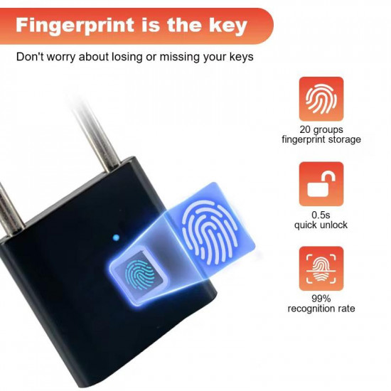 Intelligent Zinc Alloy Smart Padlock Waterproof Anti-Theft Keyless Wood Door Lock Fingerprint Recognition Cloud Data Storage
